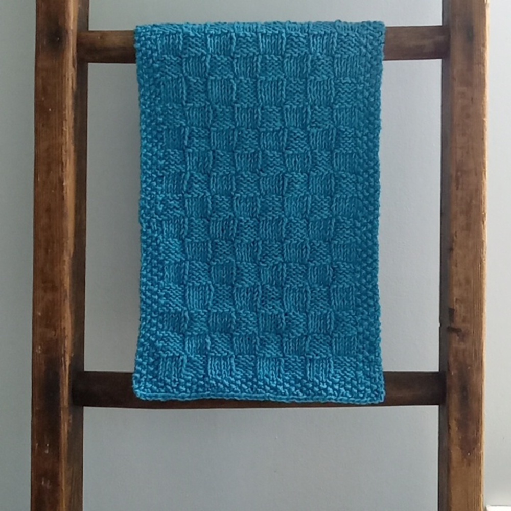 Oops! Hand Crafted Handknit Turquoise Textured Basketweave Hand Towel